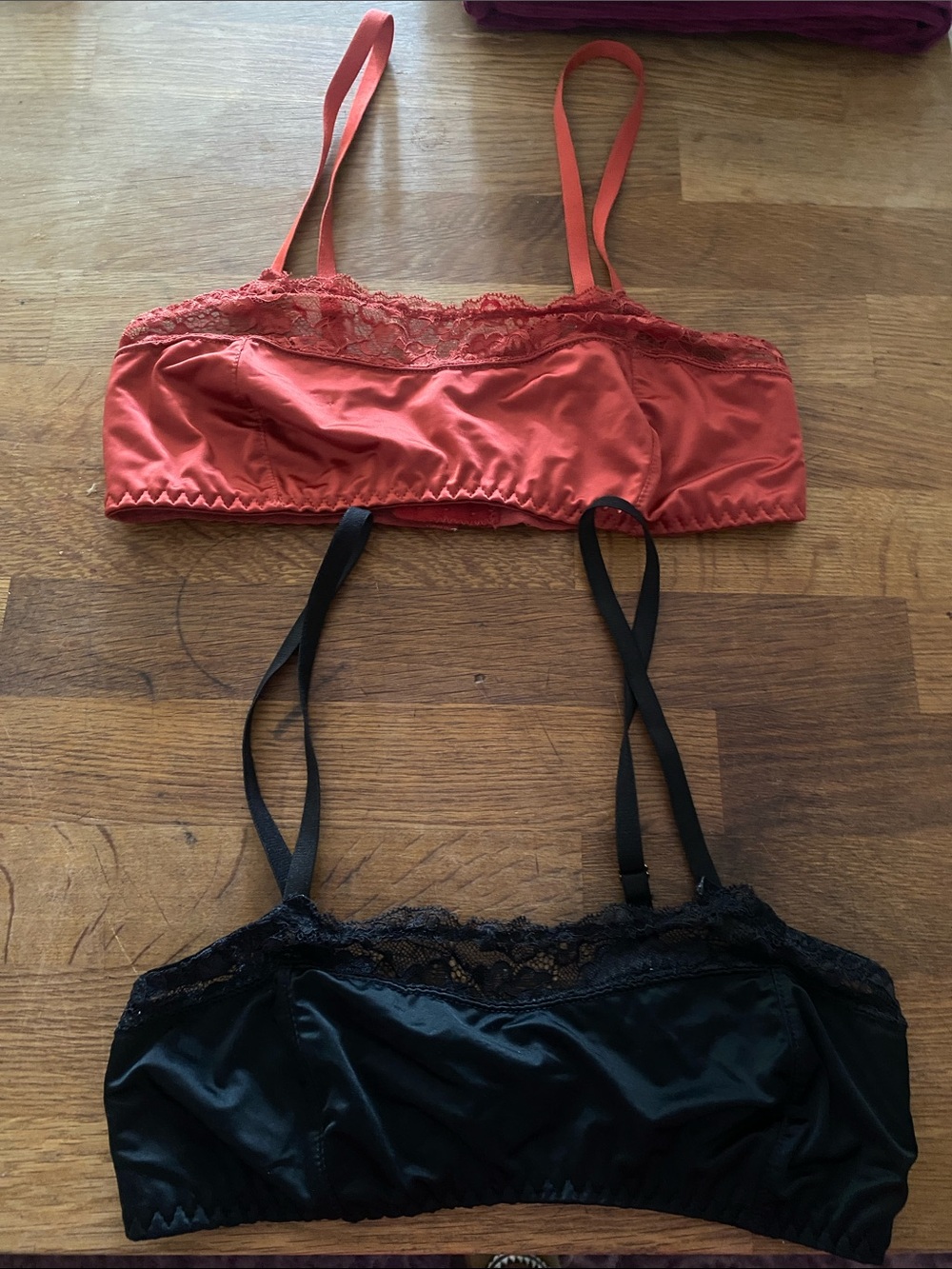 Lace-Trim Bralette Duo - Coral and Black Set of 2